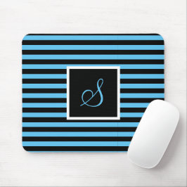 Mousepad Letra inicial personalizada azul e preta riscada