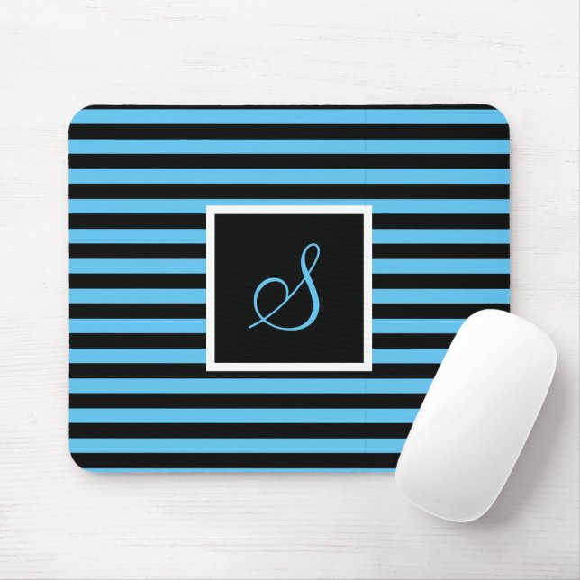 Mousepad Letra inicial personalizada azul e preta riscada (Com mouse)