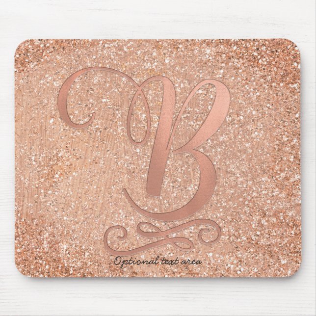 Mousepad Letra Inicial Personalizada B Glam Rosa Dourado (Frente)