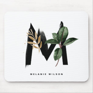 Mousepad Letra M Monograma Folhas Tropicais Personalizadas