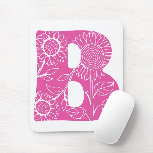 Mousepad Letra maiúscula B monograma floral (Com mouse)