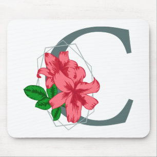 Mousepad Letra maiúscula C monograma floral
