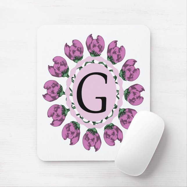 Mousepad Letra maiúscula G monograma floral (Com mouse)