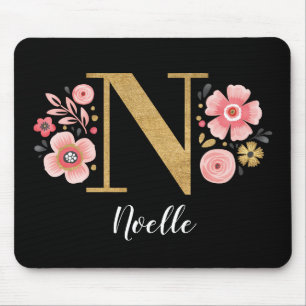 Mousepad Letra Minigráfica Negra Rosa Inicial N