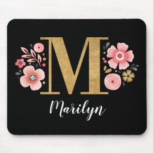 Mousepad Letra Minigráfica Preta Inicial Rosa M
