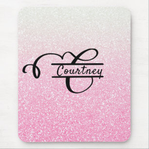 Mousepad Letra Minúscula Rosa Brilhante C Divide Monograma