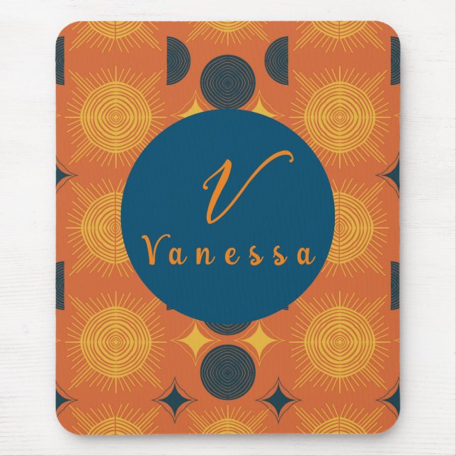 Mousepad Letra Monográfica Laranja Boho Celestial Sun Moon (Frente)
