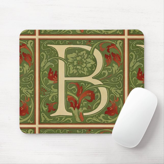 Mousepad Letra Monograma B Floral Vermelho Verde William Mo (Com mouse)