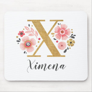 Mousepad Letra Monograma Inicial Rosa Maiúscula Dourada