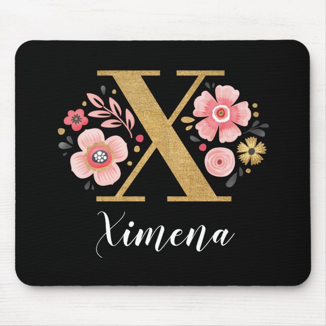Mousepad Letra Negra Clássica Monograma Inicial Girly X (Frente)