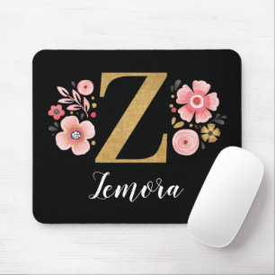 Mousepad Letra Negra Clássica Monograma Negra Inicial Girl