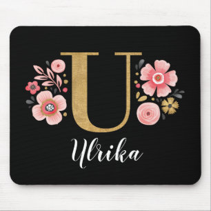 Mousepad Letra Negra Cor-de-Rosa Inicial Monograma Clássica