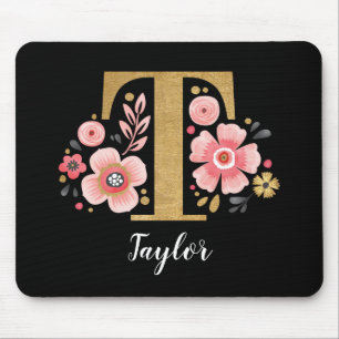 Mousepad Letra Negra Cor-de-Rosa Inicial Monograma Clássica