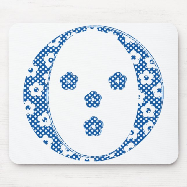 Mousepad Letra O (azul) do padrão da flor (Frente)