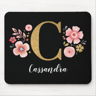 Mousepad Letra Preta Cor-de-Rosa Inicial Monograma C