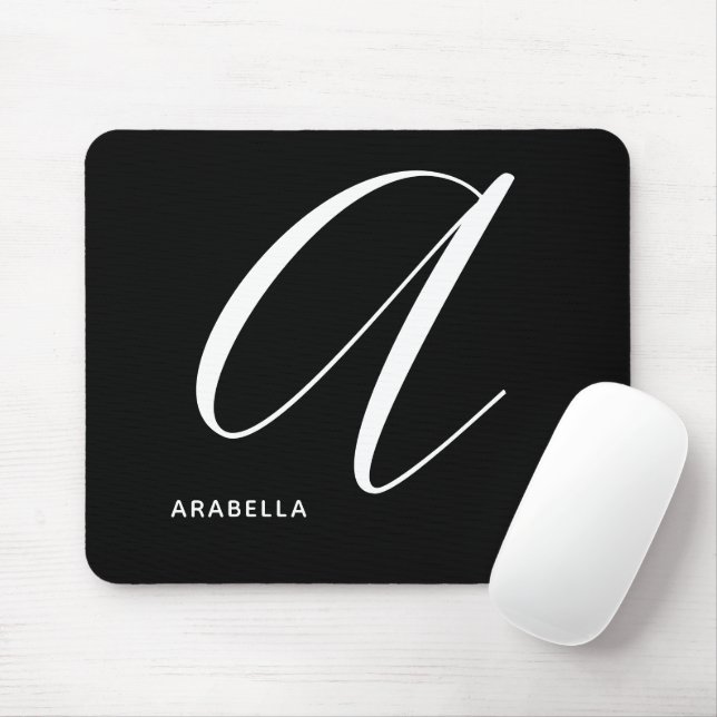 Mousepad Letra Script Com Monograma Artístico A Preto E Bra (Com mouse)