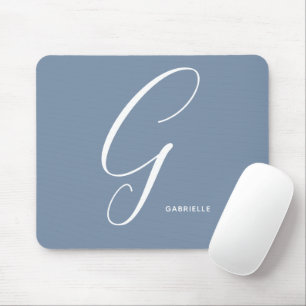 Mousepad Letra Script G Azul Com Monogramas Artísticos