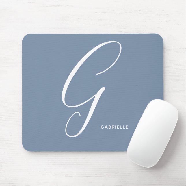 Mousepad Letra Script G Azul Com Monogramas Artísticos (Com mouse)