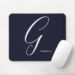 Mousepad Letra Script G Marinho Azul Com Monogramas Artíst
