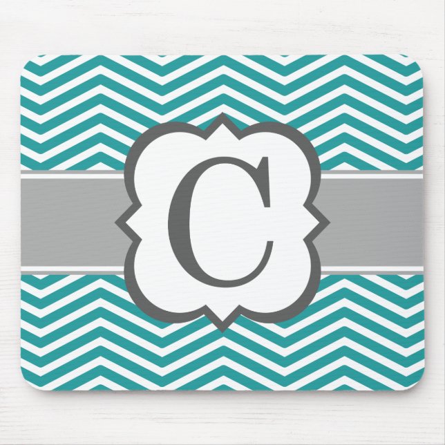 Mousepad Letra Teal Branco Monograma C Chevron (Frente)