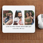 Mousepad Letras de Recorte de Colagem de Fotos do pai Branc<br><div class="desc">Pasta personalizada do mouse com colagem de fotos feita de letras recortadas para formar a palavra PAI. O modelo de foto é configurado para que você adicione 3 de suas fotos da família favorita e você também pode adicionar seu(s) nome(s). A mensagem atual lê "AMOR VOCÊ HOJE E TODOS OS...</div>