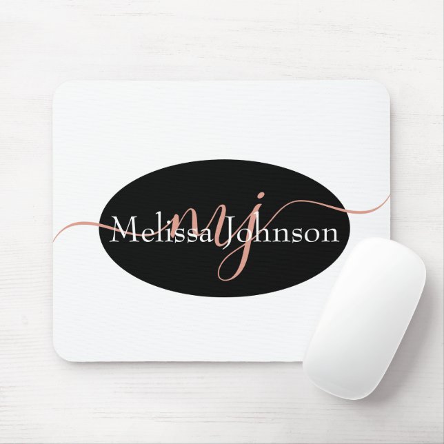 Mousepad Letras elegantes em dourado rosado em preto    (Com mouse)