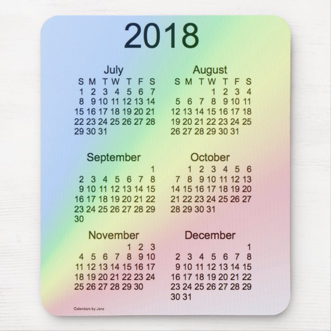 Mousepad Letras grandes 2018 do arco-íris calendário de 6 (Frente)