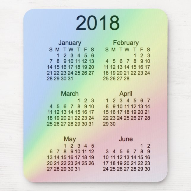 Mousepad Letras grandes 2018 do arco-íris calendário de 6 (Frente)