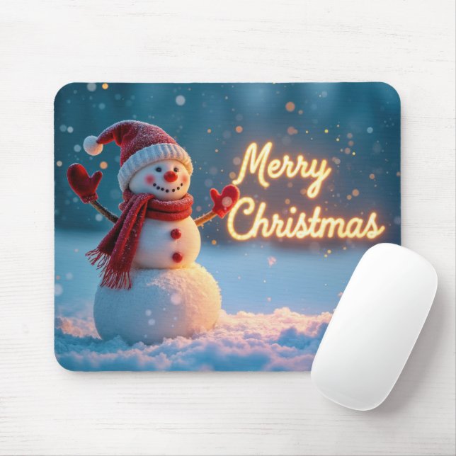 Mousepad Letreiro de Neon Feliz Natal Com Boneco de Neve (Com mouse)