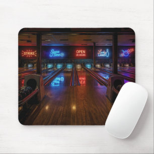Mousepad Letreiros de Neon em uma Pista de Boliche Escura