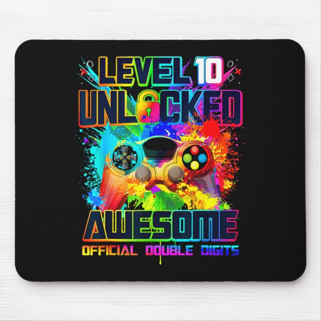 Mousepad Level 10 Unlocked Awesome Gaming Birthday Boy 10th (Frente)