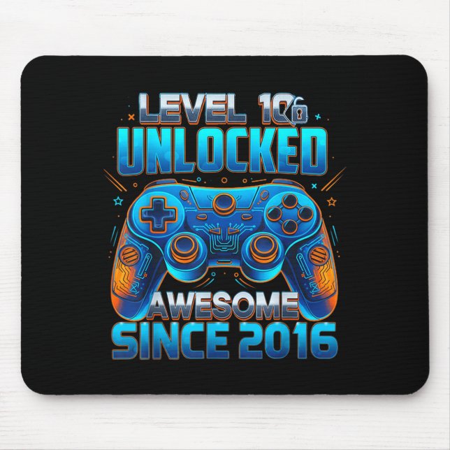 Mousepad Level 10 Unlocked Awesome Since 2016 10th Birthday (Frente)
