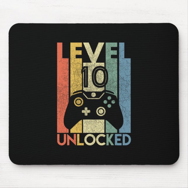 Mousepad Level 10 Unlocked Shirt Funny Video Gamer 10th Bir (Frente)