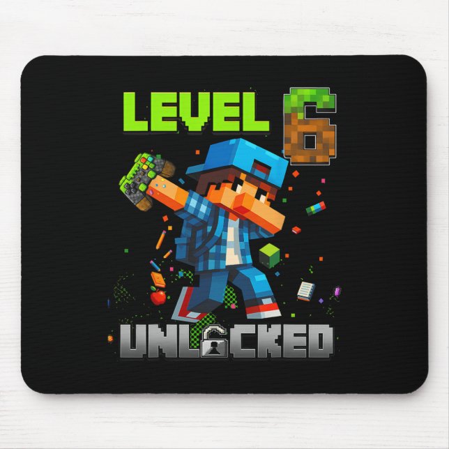 Mousepad Level 6 Unlocked Funy Birthday Boy Pixel Gamer 6th (Frente)