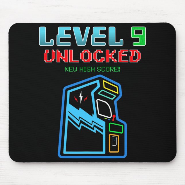 Mousepad Level 9 Unlocked New High Score Arcade Game Birthd (Frente)