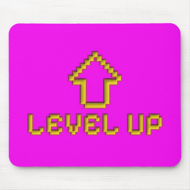 Mousepad Level Up Retro Pixel Art Rosa Elétrico (Frente)