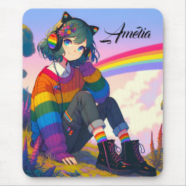 Mousepad LGBTQIA+ Orgulho Lésbico de Menina de Anime Person