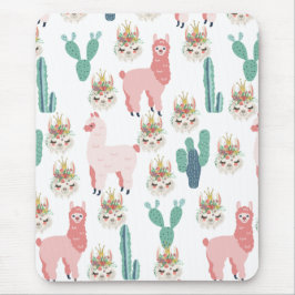 Mousepad Lhamas Rosa Fofo e Cacto Verde