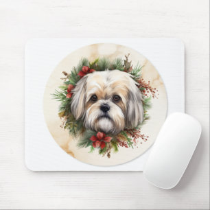 Mousepad Lhasa Apso Christmas Wreath Festivo Pup