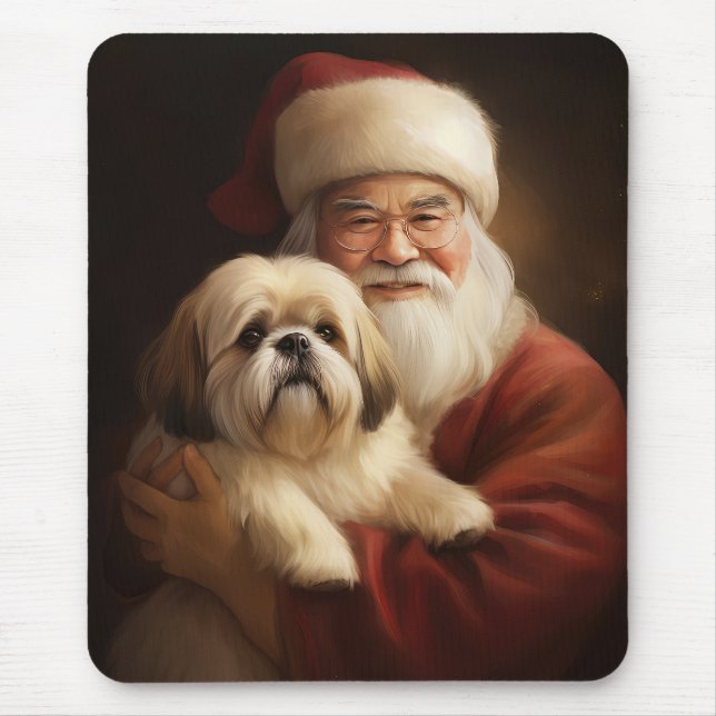 Mousepad Lhasa Apso Com Papai Noel Natal Festivo (Frente)