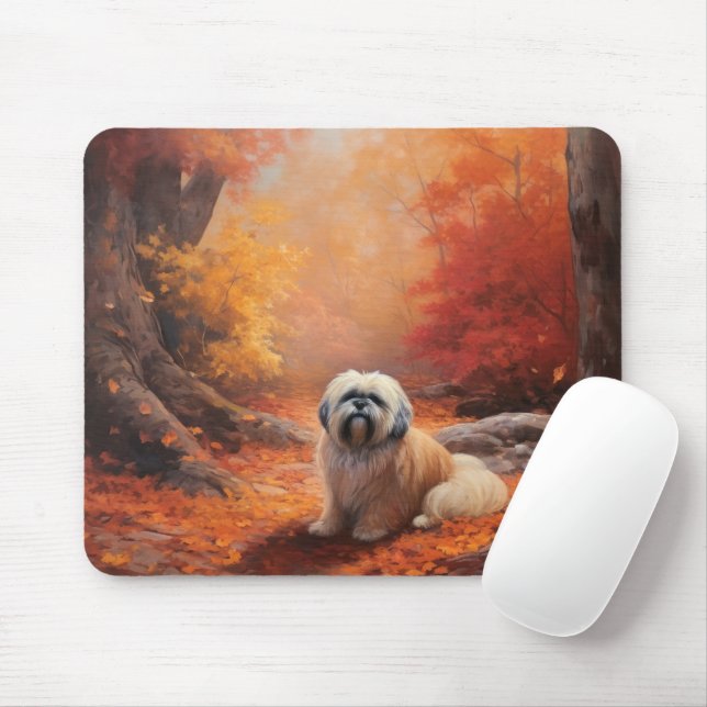 Mousepad Lhasa Apso no outono Folhas caem inspiração (Com mouse)