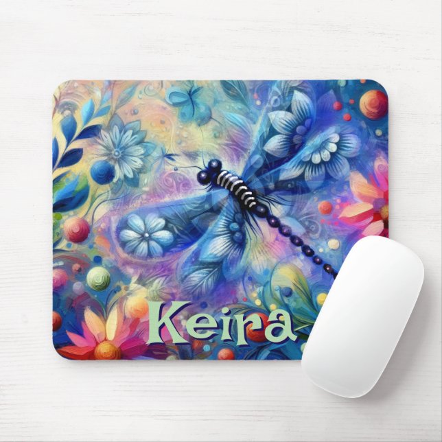 Mousepad Libélula Floral Personalizada Abstrata Caprichosa (Com mouse)