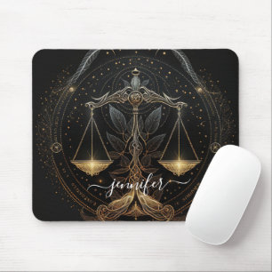 Mousepad Libra zodíaco preto e dourado