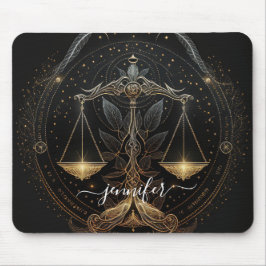 Mousepad Libra zodíaco preto e dourado