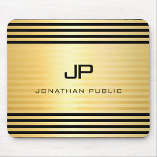 Mousepad Líder Dourado Negro Moderno e Preto Monograma