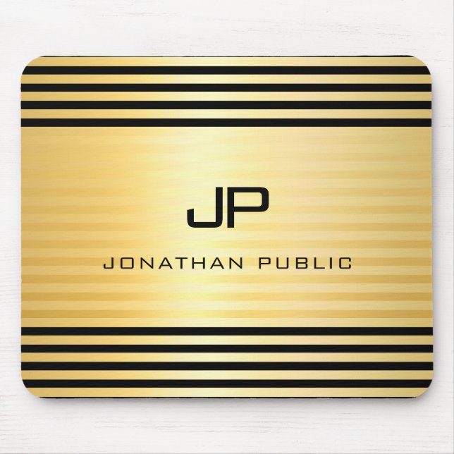 Mousepad Líder Dourado Negro Moderno e Preto Monograma (Frente)