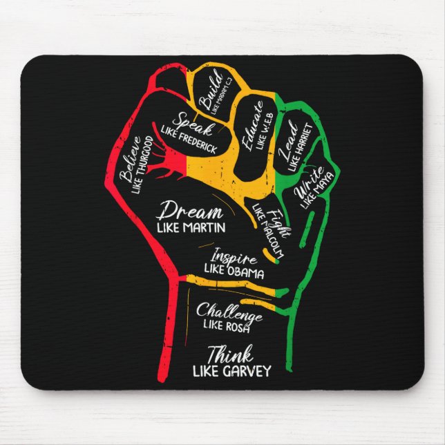 Mousepad Líderes negros inspiradores punho fechado mão pret (Frente)