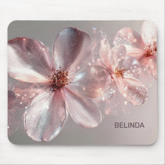 Mousepad Light Pink Shiny Metallic Flower  Business Card