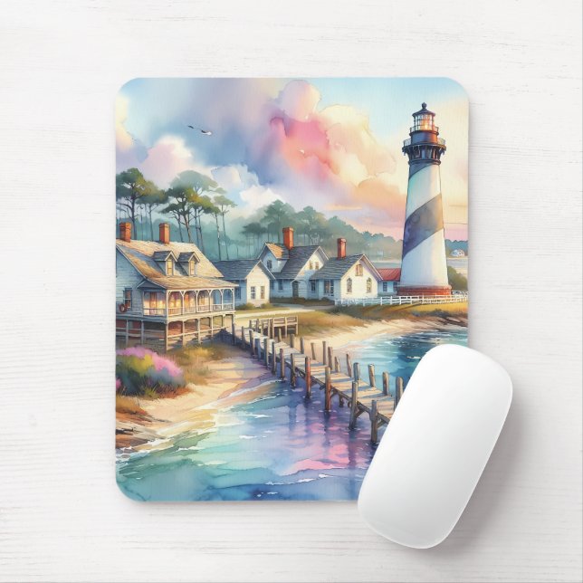 Mousepad Lighthouse & Beach Cottages Scense (Com mouse)