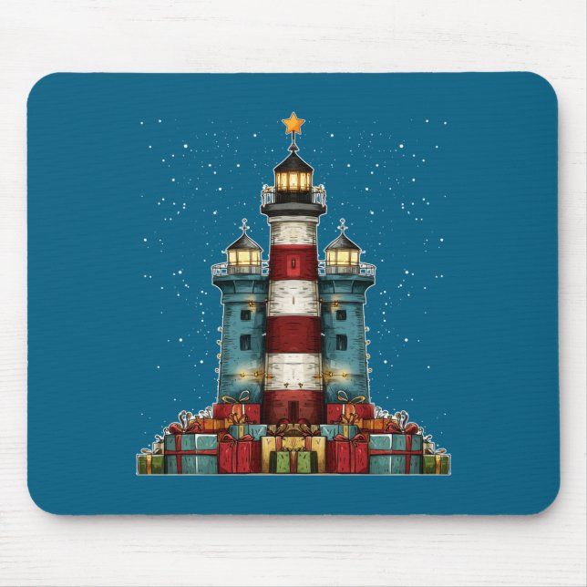 Mousepad Lighthouse Seaside Christmas Tree Xmas Long Sleeve (Frente)